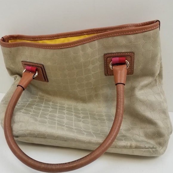 Kate Spade Shoulder Bag Purse handbag beige brown leather yellow interior tote - Picture 2 of 11